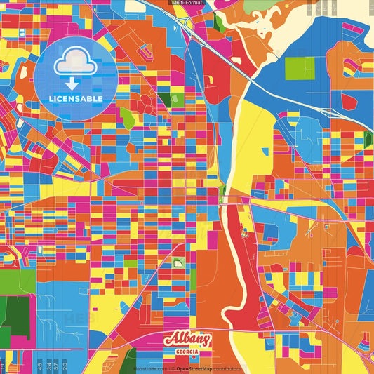 Albany, Georgia, United States Crazy Colorful Street Map Poster Template