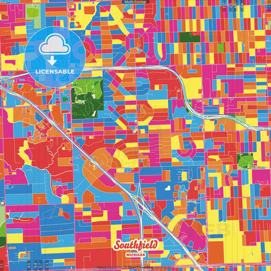 Southfield, Michigan, United States Crazy Colorful Street Map Poster Template
