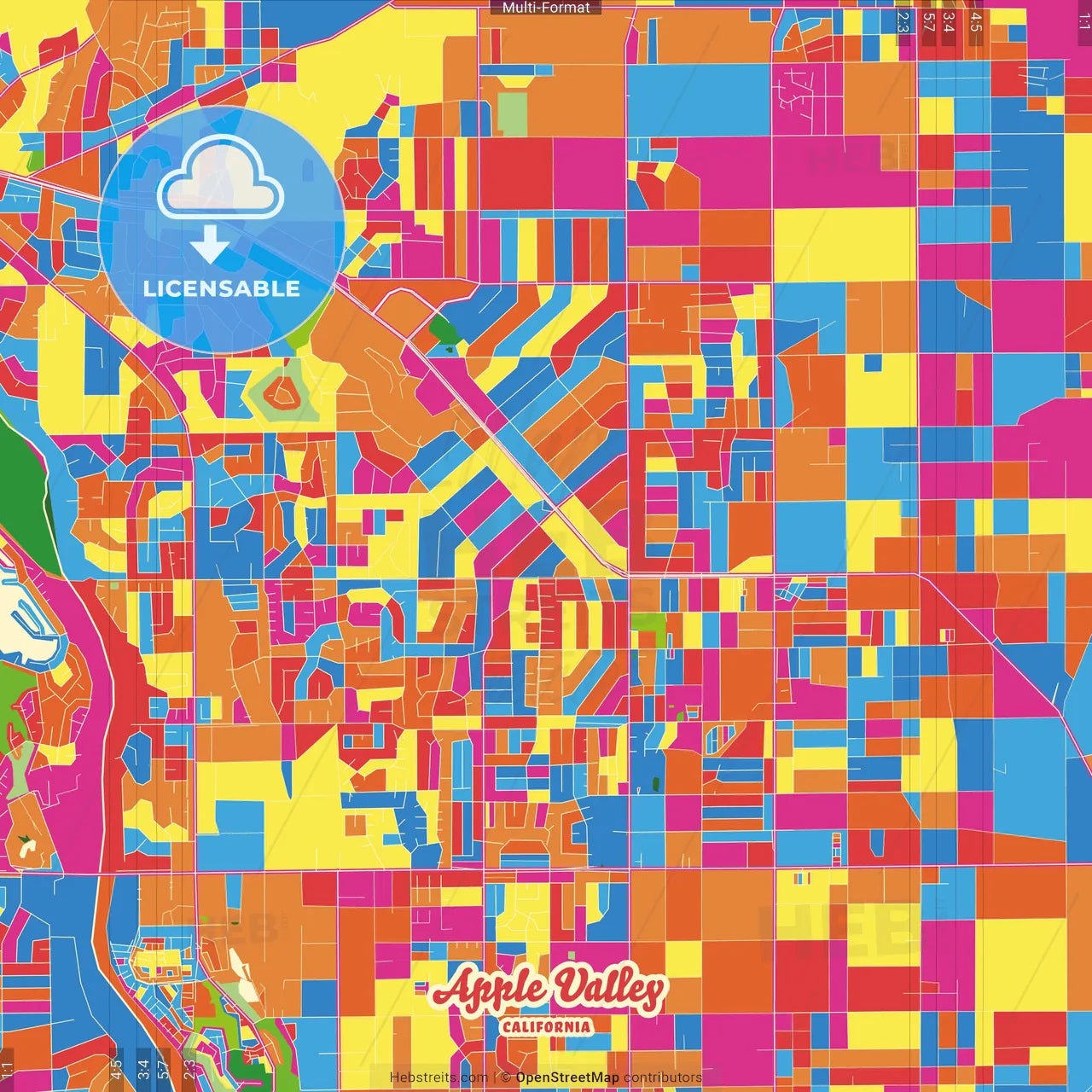 Apple Valley, California, United States Crazy Colorful Street Map Poster Template