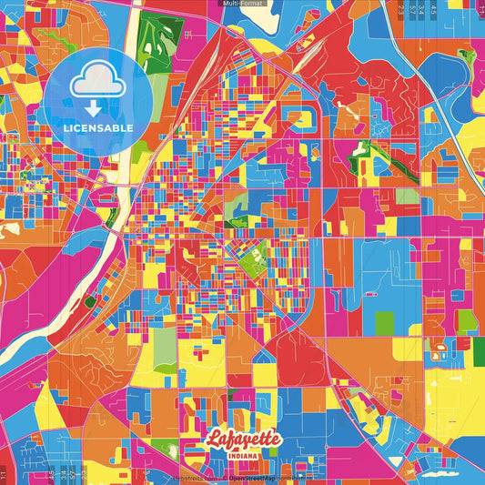 Lafayette, Indiana, United States Crazy Colorful Street Map Poster Template