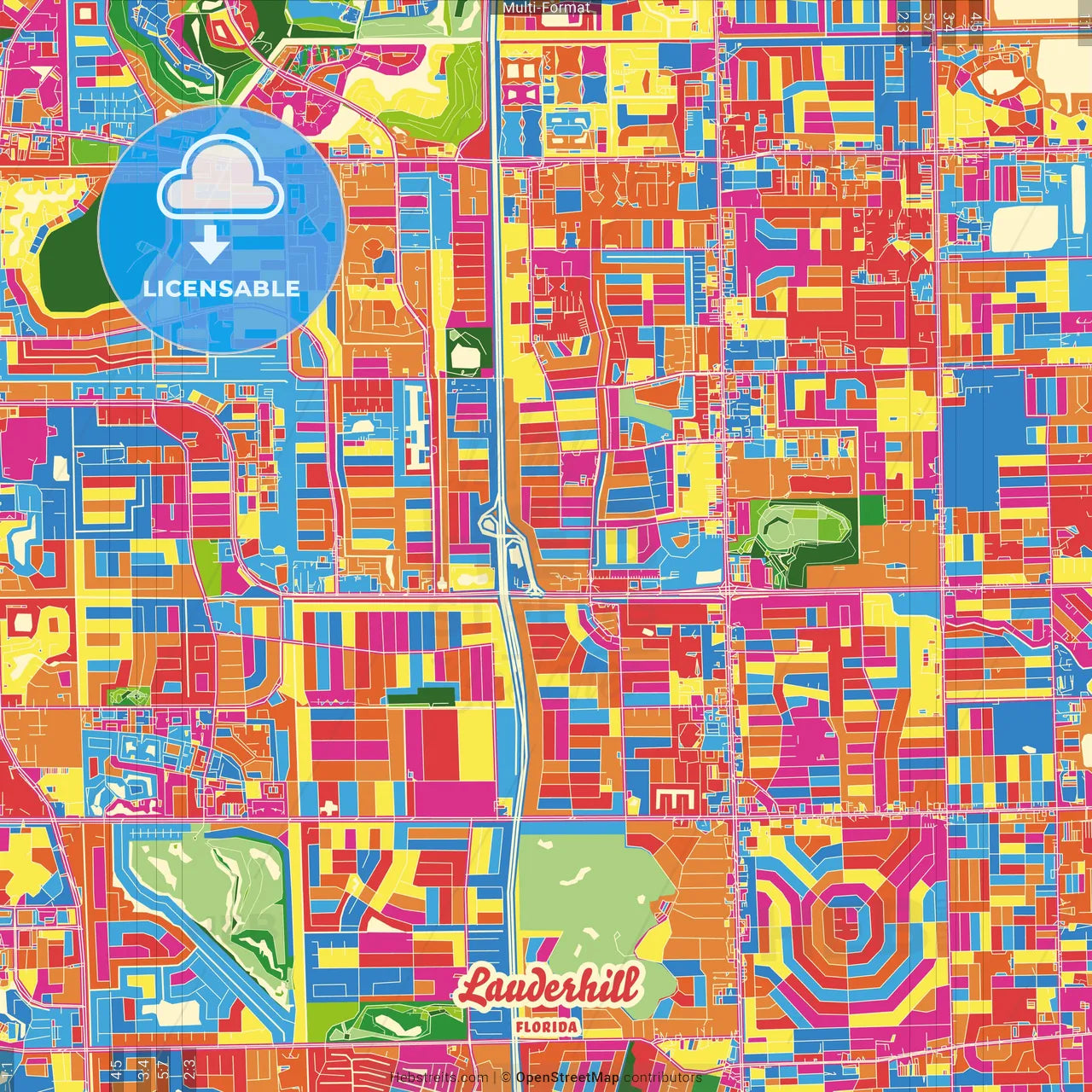 Lauderhill, Florida, United States Crazy Colorful Street Map Poster Template