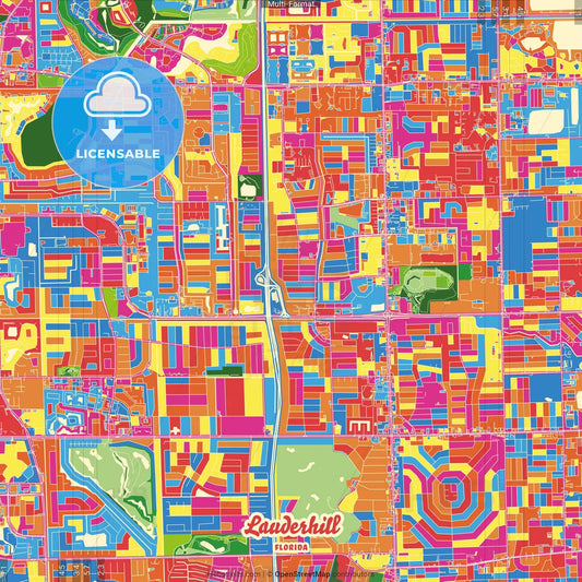Lauderhill, Florida, United States Crazy Colorful Street Map Poster Template