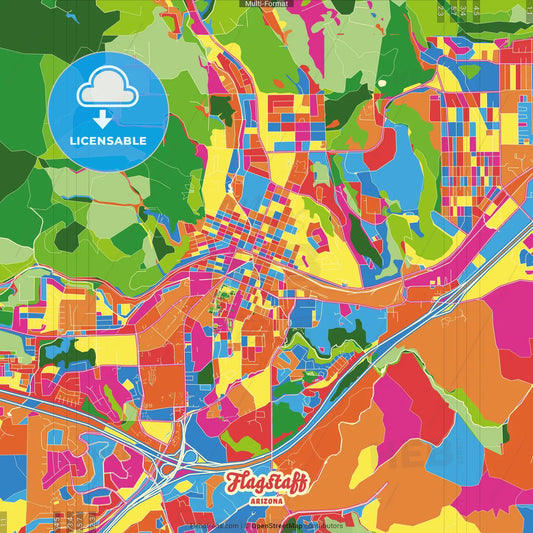 Flagstaff, Arizona, United States Crazy Colorful Street Map Poster Template