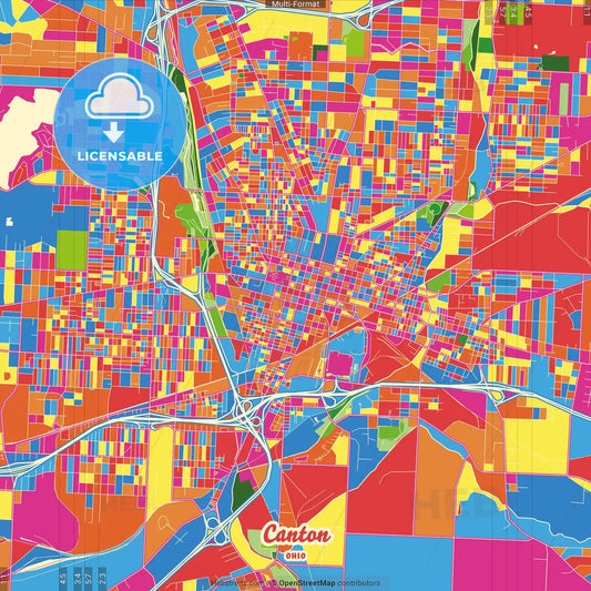 Canton, Ohio, United States Crazy Colorful Street Map Poster Template