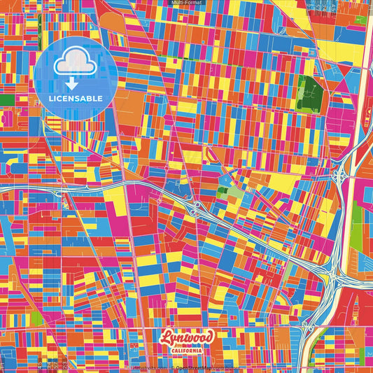 Lynwood, California, United States Crazy Colorful Street Map Poster Template