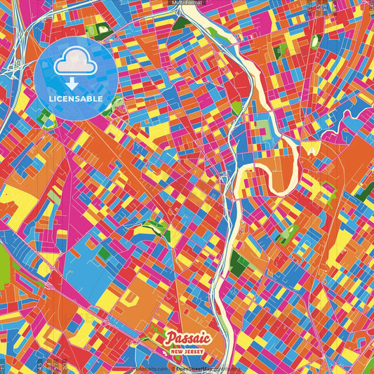 Passaic, New Jersey, United States Crazy Colorful Street Map Poster Template