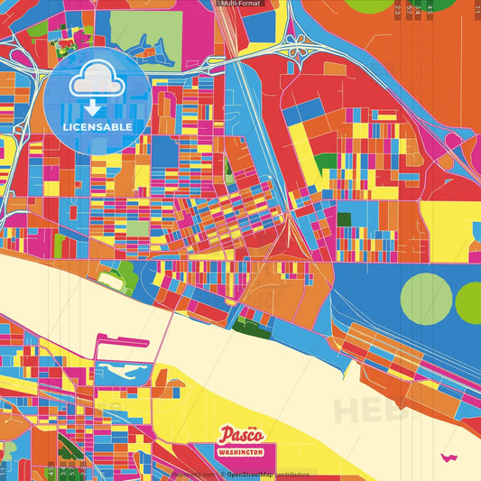 Pasco, Washington, United States Crazy Colorful Street Map Poster Template