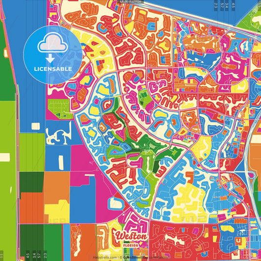 Weston, Florida, United States Crazy Colorful Street Map Poster Template