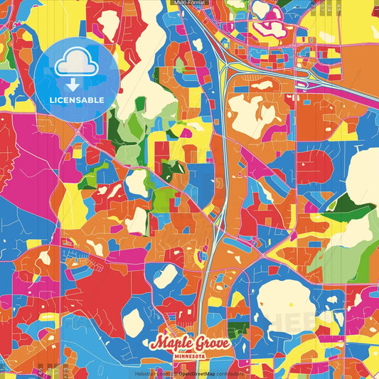 Maple Grove, Minnesota, United States Crazy Colorful Street Map Poster Template