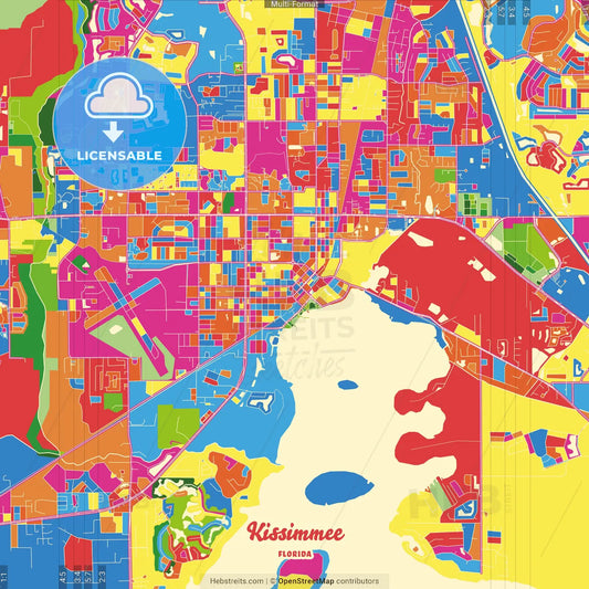 Kissimmee, Florida, United States Crazy Colorful Street Map Poster Template