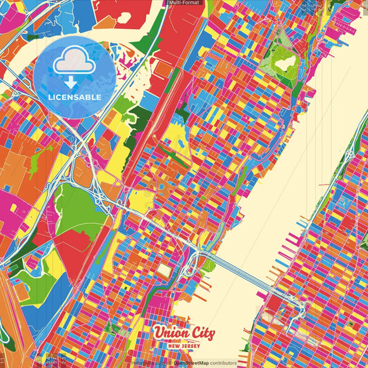 Union City, New Jersey, United States Crazy Colorful Street Map Poster Template