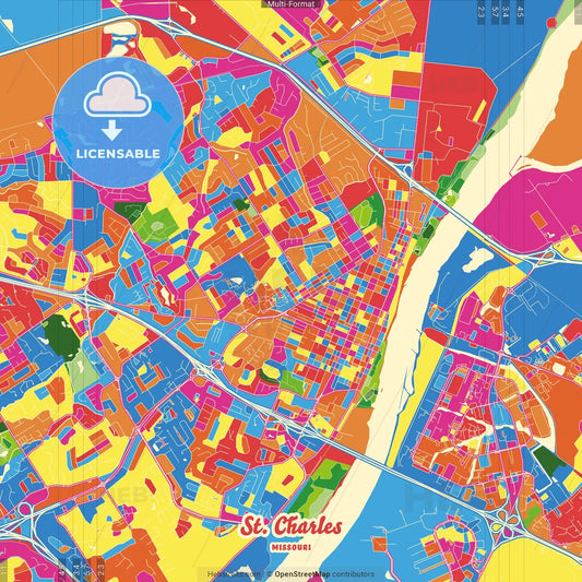 St. Charles, Missouri, United States Crazy Colorful Street Map Poster Template