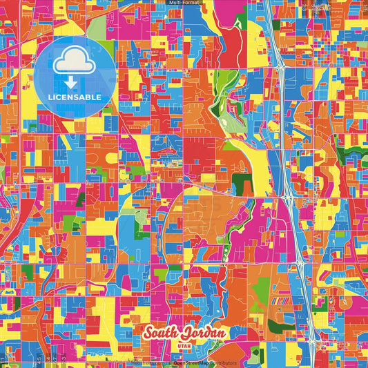 South Jordan, Utah, United States Crazy Colorful Street Map Poster Template