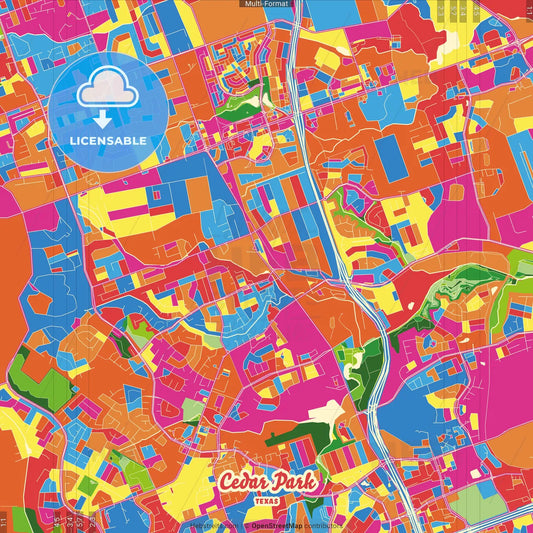 Cedar Park, Texas, United States Crazy Colorful Street Map Poster Template