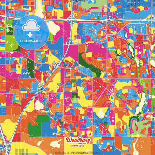 Woodbury, Minnesota, United States Crazy Colorful Street Map Poster Template