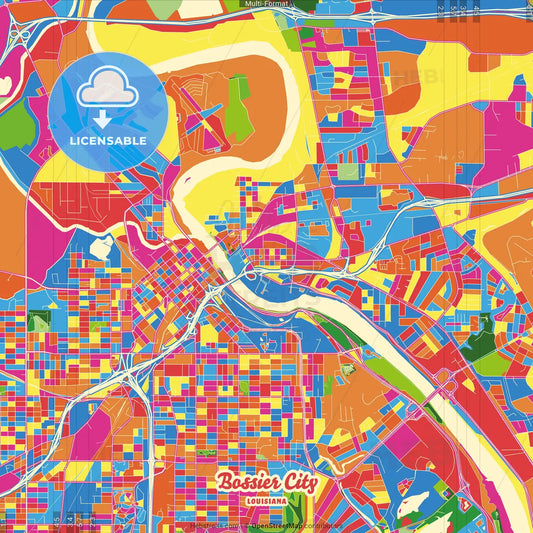 Bossier City, Louisiana, United States Crazy Colorful Street Map Poster Template
