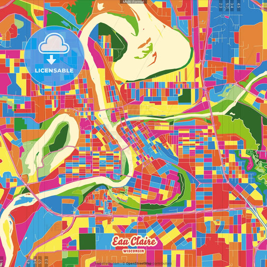 Eau Claire, Wisconsin, United States Crazy Colorful Street Map Poster Template