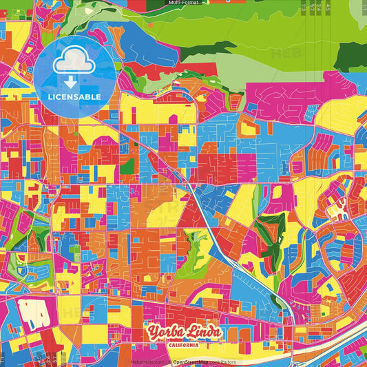 Yorba Linda, California, United States Crazy Colorful Street Map Poster Template