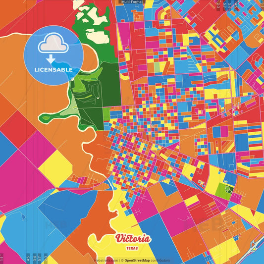 Victoria, Texas, United States Crazy Colorful Street Map Poster Template