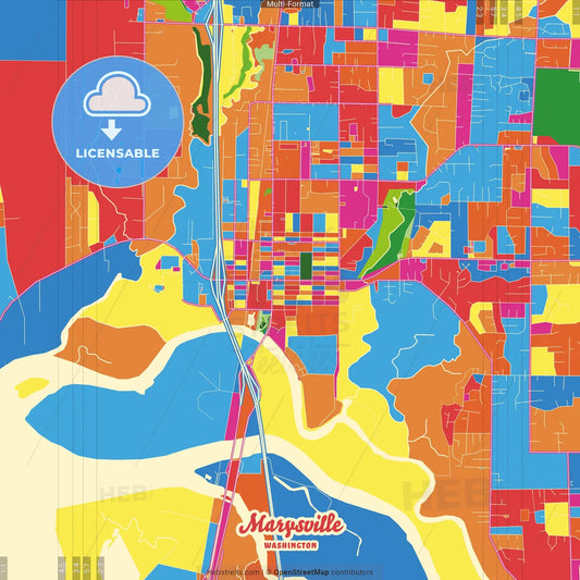 Marysville, Washington, United States Crazy Colorful Street Map Poster Template