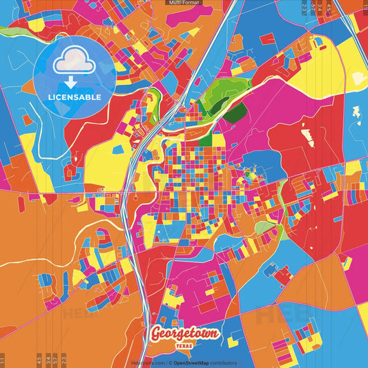 Georgetown, Texas, United States Crazy Colorful Street Map Poster Template
