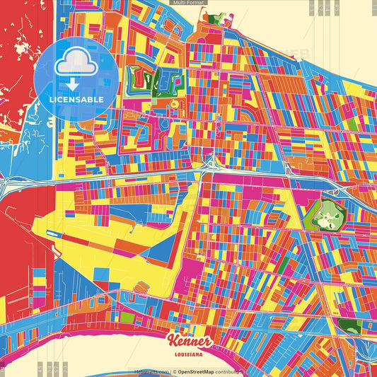 Kenner, Louisiana, United States Crazy Colorful Street Map Poster Template