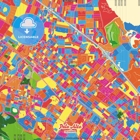Palo Alto, California, United States Crazy Colorful Street Map Poster Template
