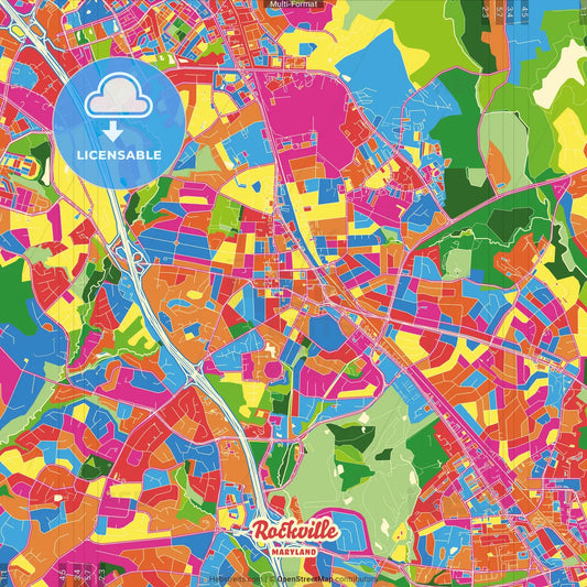 Rockville, Maryland, United States Crazy Colorful Street Map Poster Template