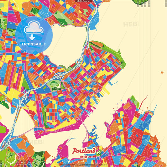 Portland, Maine, United States Crazy Colorful Street Map Poster Template