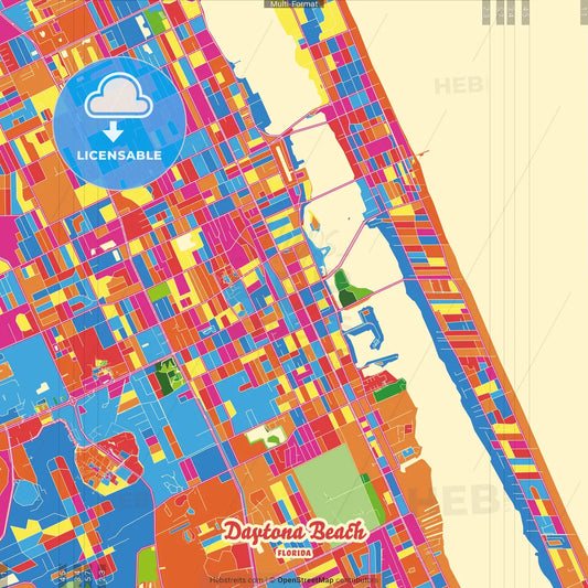Daytona Beach, Florida, United States Crazy Colorful Street Map Poster Template