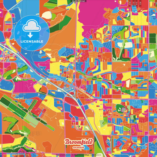 Broomfield, Colorado, United States Crazy Colorful Street Map Poster Template