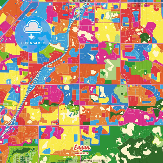 Eagan, Minnesota, United States Crazy Colorful Street Map Poster Template
