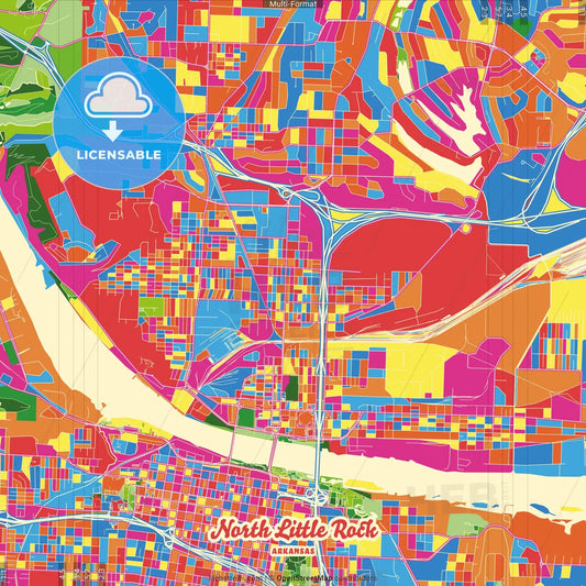 North Little Rock, Arkansas, United States Crazy Colorful Street Map Poster Template