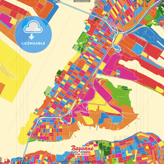 Bayonne, New Jersey, United States Crazy Colorful Street Map Poster Template