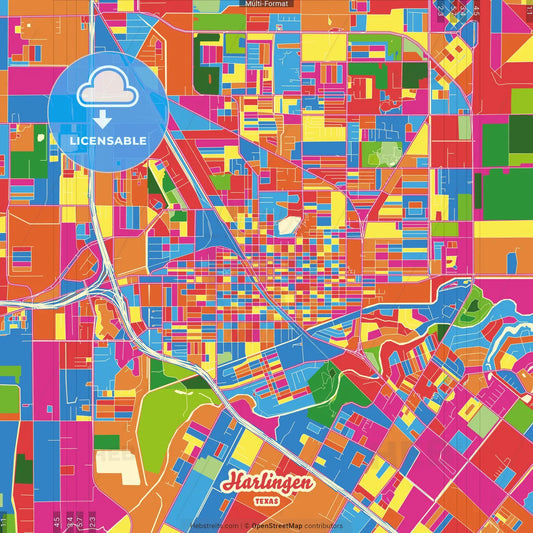 Harlingen, Texas, United States Crazy Colorful Street Map Poster Template