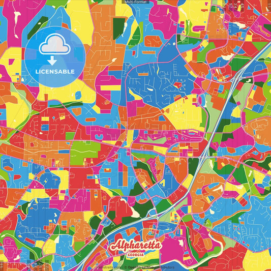 Alpharetta, Georgia, United States Crazy Colorful Street Map Poster Template