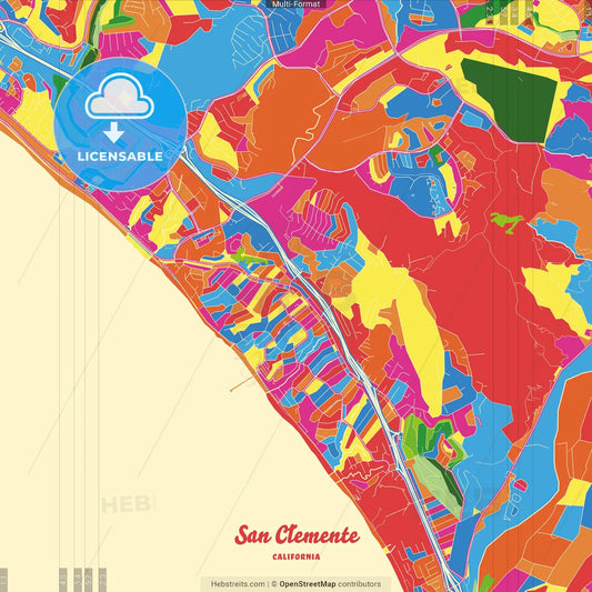 San Clemente, California, United States Crazy Colorful Street Map Poster Template