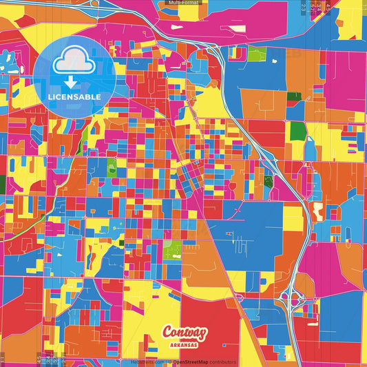 Conway, Arkansas, United States Crazy Colorful Street Map Poster Template