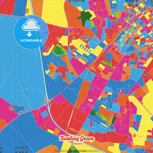 Bowling Green, Kentucky, United States Crazy Colorful Street Map Poster Template
