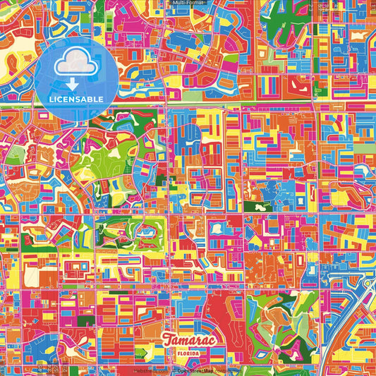 Tamarac, Florida, United States Crazy Colorful Street Map Poster Template