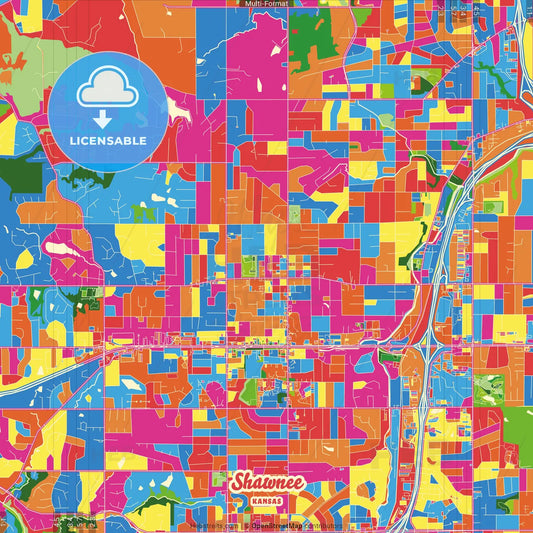 Shawnee, Kansas, United States Crazy Colorful Street Map Poster Template