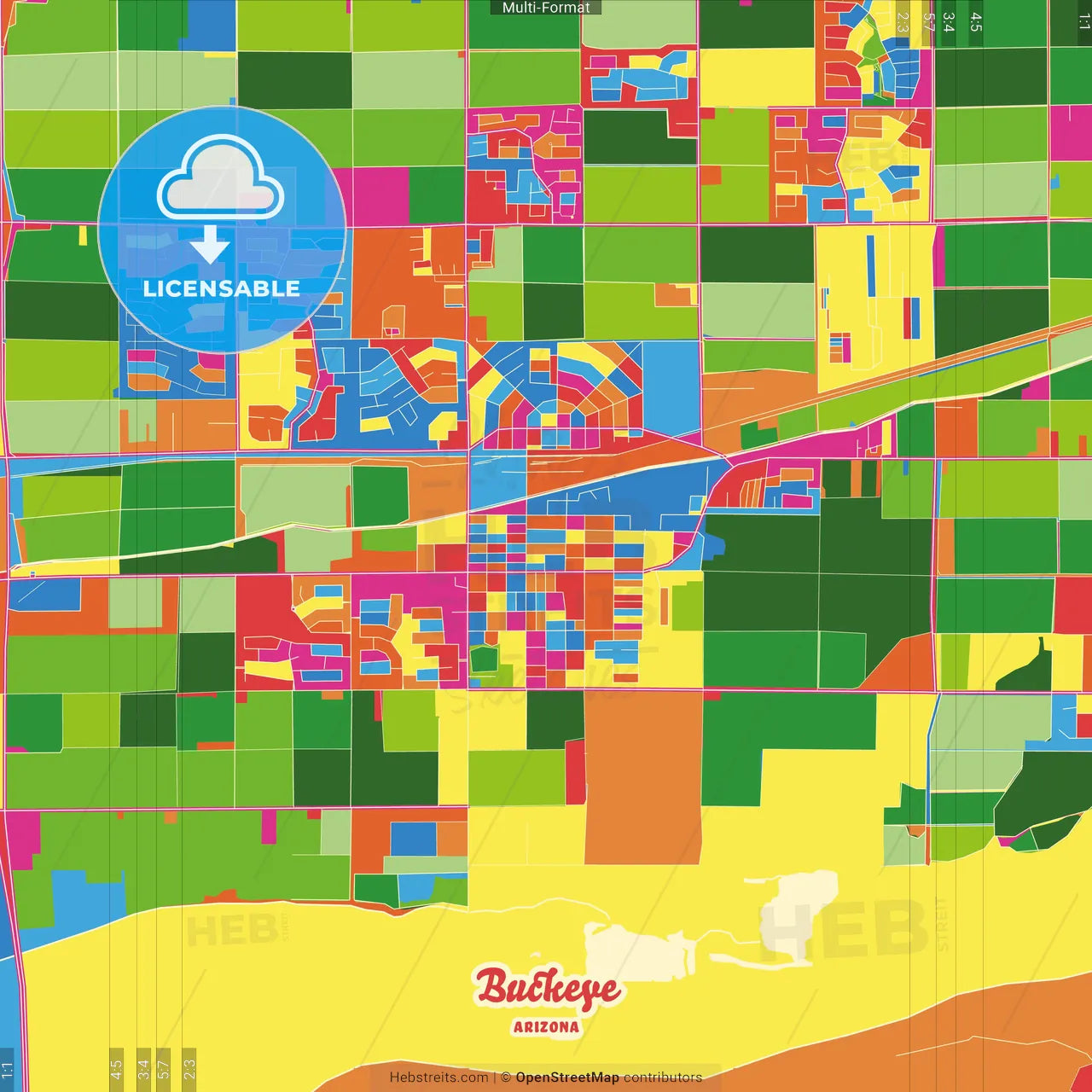 Buckeye, Arizona, United States Crazy Colorful Street Map Poster Template