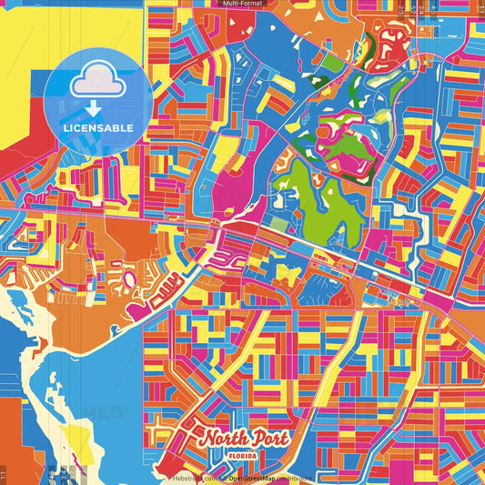 North Port, Florida, United States Crazy Colorful Street Map Poster Template