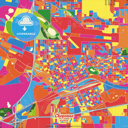Cheyenne, Wyoming, United States Crazy Colorful Street Map Poster Template