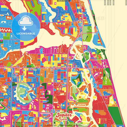 Jupiter, Florida, United States Crazy Colorful Street Map Poster Template