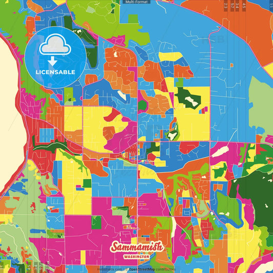 Sammamish, Washington, United States Crazy Colorful Street Map Poster Template