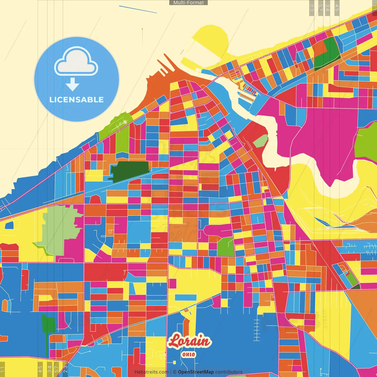 Lorain, Ohio, United States Crazy Colorful Street Map Poster Template