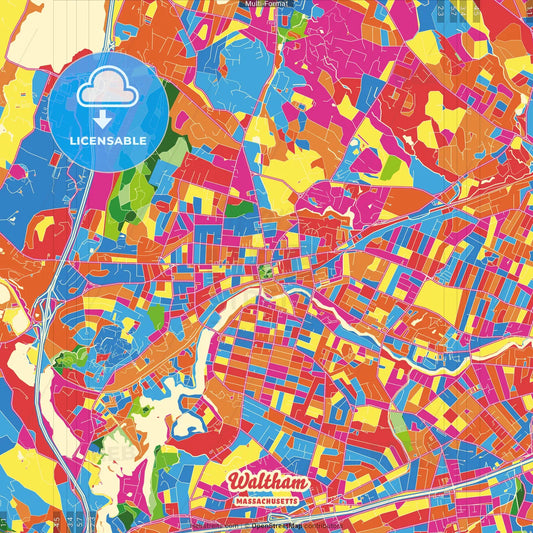 Waltham, Massachusetts, United States Crazy Colorful Street Map Poster Template