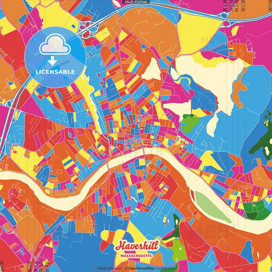 Haverhill, Massachusetts, United States Crazy Colorful Street Map Poster Template