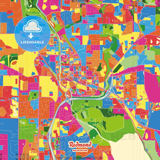 Redmond, Washington, United States Crazy Colorful Street Map Poster Template